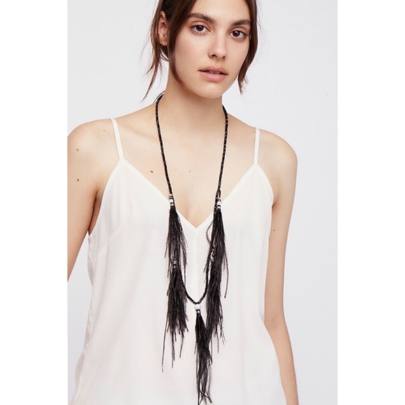 Free People Jewelry - Free People Black Feather Long Layered Necklace